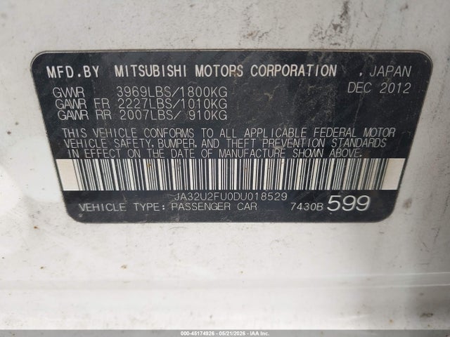 Aukcja sprzedaży 2013 Mitsubishi Lancer Es, vin: JA32U2FU0DU018529, numer aukcji: 45174926
