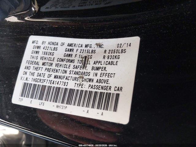 Aukcja sprzedaży 2014 Honda Accord Ex, vin: 1HGCR2F77EA147793, numer aukcji: 45174928