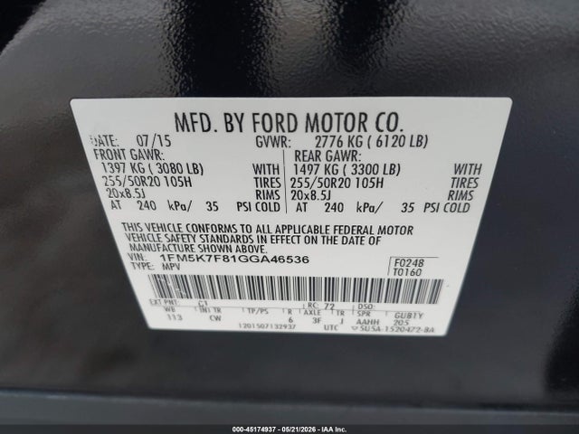 1FM5K7F81GGA46536 Ford Explorer Limited