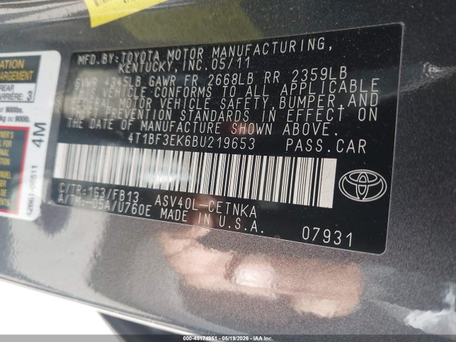 Продаж на аукціоні авто 2011 Toyota Camry Le, vin: 4T1BF3EK6BU219653, номер лоту: 45174951