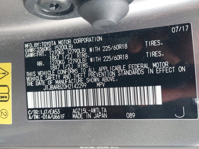 Aukcja sprzedaży 2017 Lexus Nx 200t, vin: JTJBARBZ0H2142299, numer aukcji: 45174984