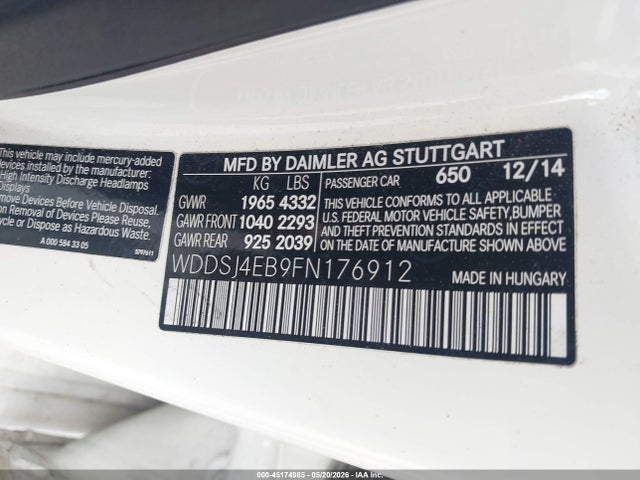2015 Mercedes-benz Cla 250 მანქანა იყიდება აუქციონზე, vin: WDDSJ4EB9FN176912, აუქციონის ნომერი: 45174985