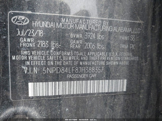Hyundai ELANTRA SEL 2018 5NPD84LF8JH388357 Image 9