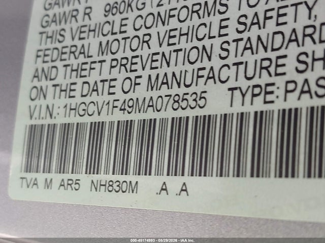1HGCV1F49MA078535 Honda Accord Sport Special Edition