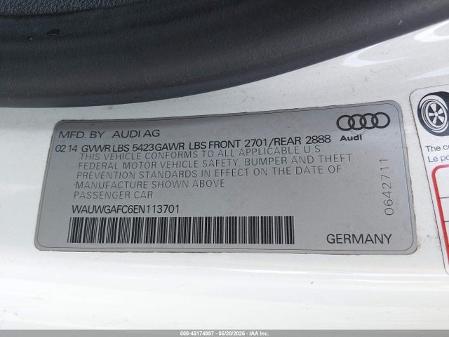 2014 Audi A7 3.0t Premium Plus მანქანა იყიდება აუქციონზე, vin: WAUWGAFC6EN113701, აუქციონის ნომერი: 45174997