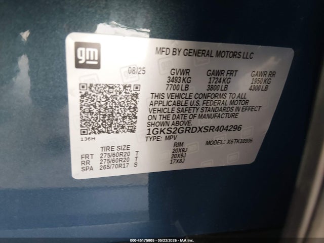 Продаж на аукціоні авто 2025 Gmc Yukon Xl 4wd Elevation, vin: 1GKS2GRDXSR404296, номер лоту: 45175005