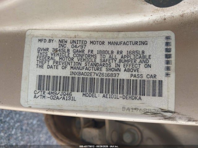 Продаж на аукціоні авто 1997 Toyota Corolla Ce, vin: 1NXBA02E7VZ616837, номер лоту: 45175012