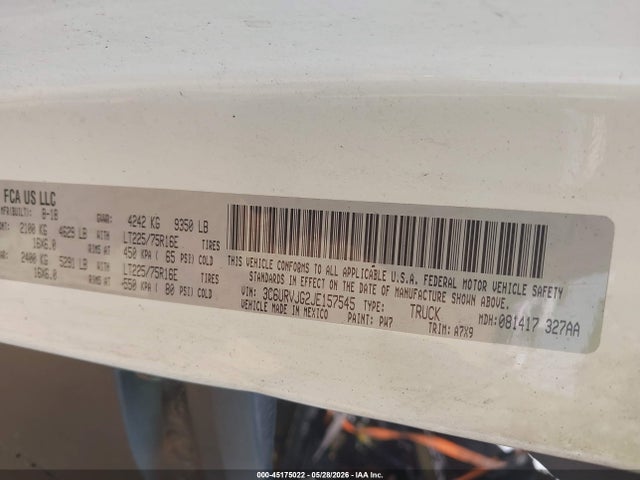 Продаж на аукціоні авто 2018 Ram Promaster 3500 Cargo Van High Roof 159 Wb Ext, vin: 3C6URVJG2JE157545, номер лоту: 45175022