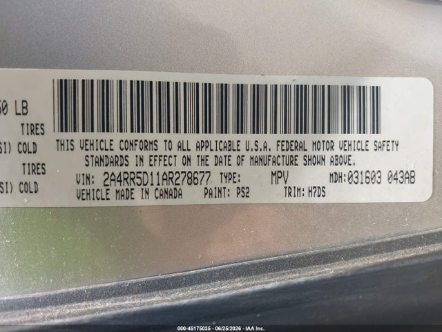 Продаж на аукціоні авто 2010 Chrysler Town & Country Touring, vin: 2A4RR5D11AR278677, номер лоту: 45175035