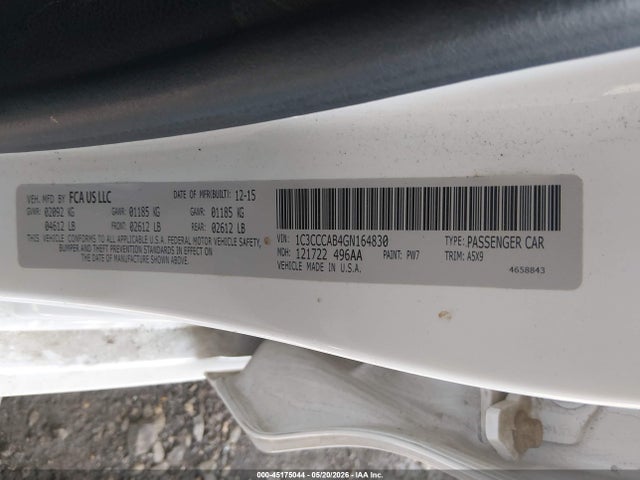 Aukcja sprzedaży 2016 Chrysler 200 Limited, vin: 1C3CCCAB4GN164830, numer aukcji: 45175044