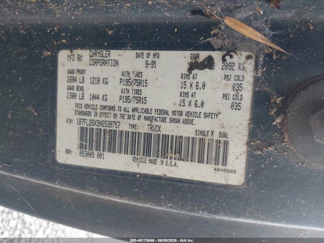 Aukcja sprzedaży 1992 Dodge Dakota, vin: 1B7FL26X3NS539757, numer aukcji: 45175046