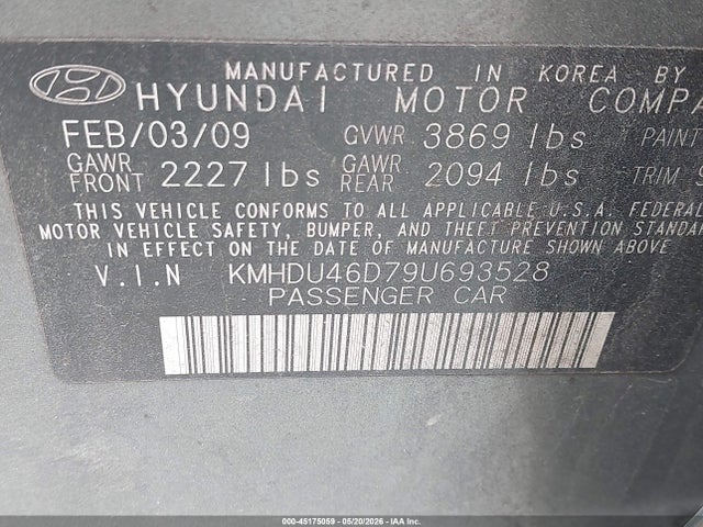 Aukcja sprzedaży 2009 Hyundai Elantra Se, vin: KMHDU46D79U693528, numer aukcji: 45175059