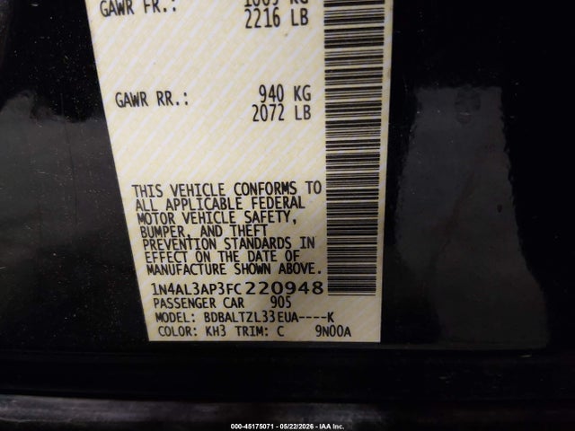 1N4AL3AP3FC220948 Nissan Altima 2.5 Sl
