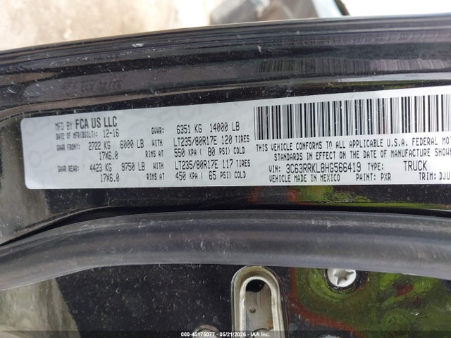45175077 :رقم المزاد ، 3C63RRKL8HG566419 vin ، 2017 Ram 3500 Laramie Longhorn  4x4 8' Box مزاد بيع