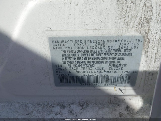 45175083 :رقم المزاد ، 3N1AB7AP0FY239942 vin ، 2015 Nissan Sentra Sr مزاد بيع