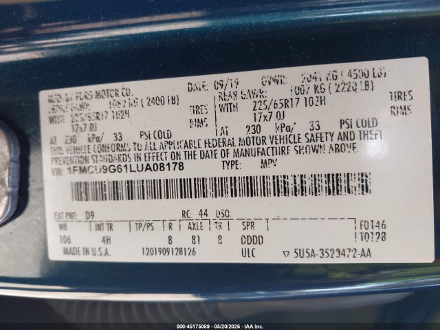 1FMCU9G61LUA08178 Ford ESCAPE SE