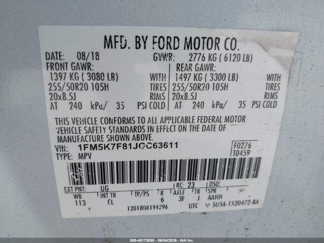Ford Explorer Limited 2018 1FM5K7F81JGC63611 Image 9