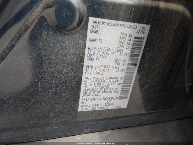 Продаж на аукціоні авто 2016 Nissan Rogue Sv, vin: 5N1AT2MT8GC805888, номер лоту: 45175097