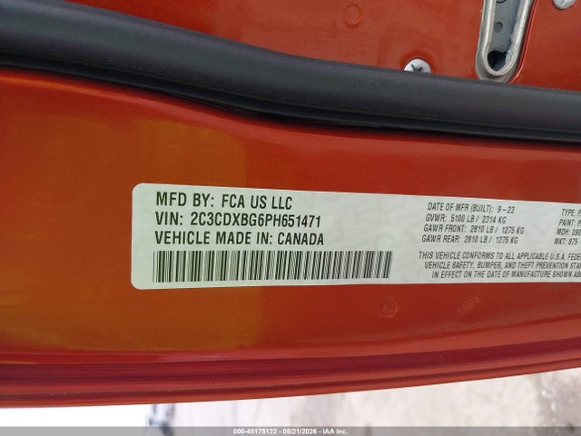 Продажа на аукционе авто 2023 Dodge Charger Sxt, vin: 2C3CDXBG6PH651471, номер лота: 45175122