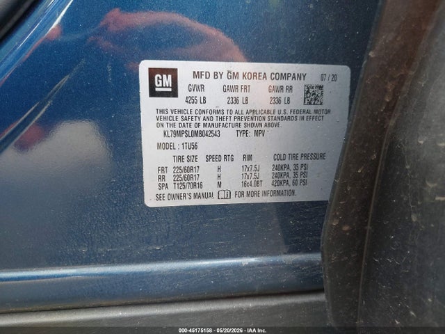KL79MPSL0MB042543 Chevrolet Trailblazer Fwd Lt