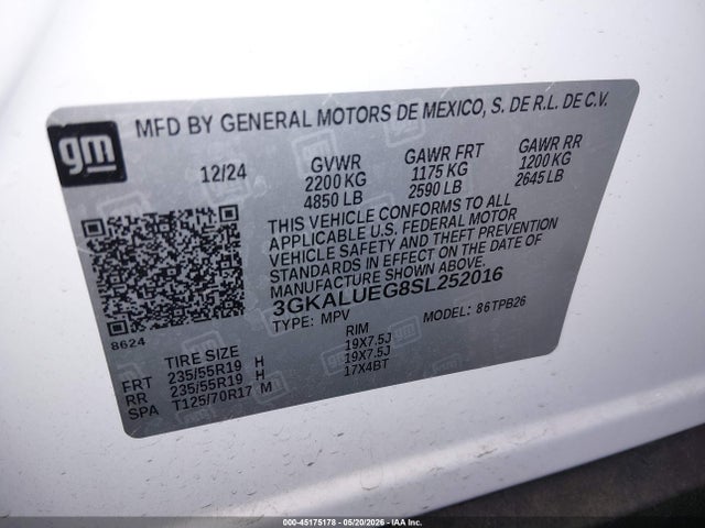 Aukcja sprzedaży 2025 Gmc Terrain Awd Elevation, vin: 3GKALUEG8SL252016, numer aukcji: 45175178