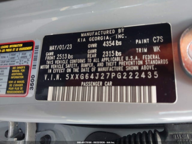 Aukcja sprzedaży 2023 Kia K5 Gt-line, vin: 5XXG64J27PG222435, numer aukcji: 45175188