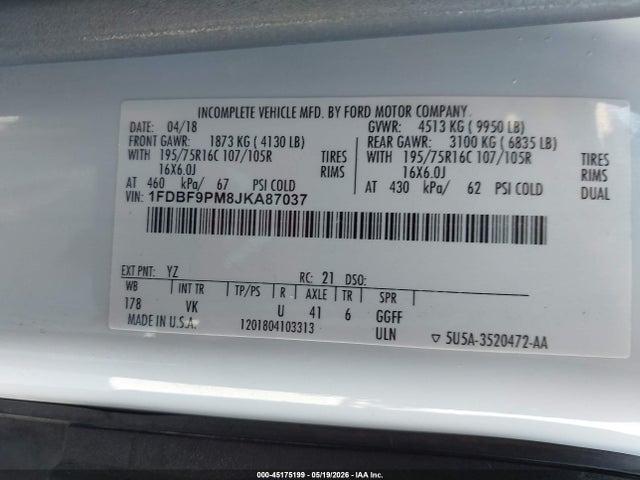 Aukcja sprzedaży 2018 Ford Transit-350 Cutaway, vin: 1FDBF9PM8JKA87037, numer aukcji: 45175199