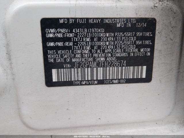 JF2GPAMC7FH228674 Subaru Xv Crosstrek 2.0i Limited