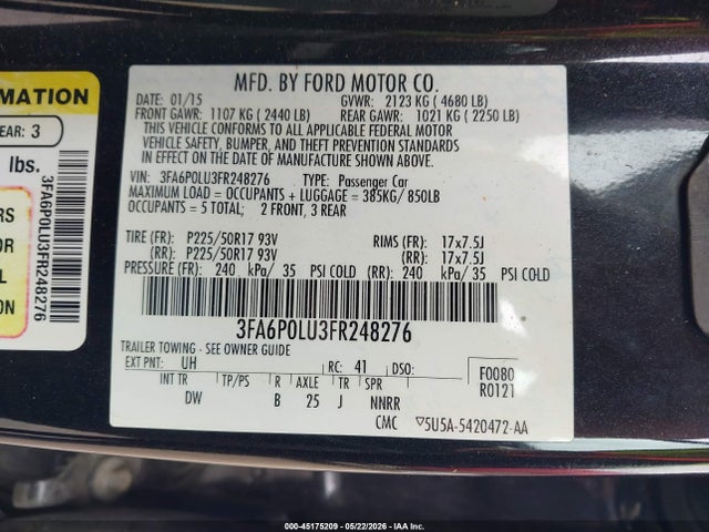 Продаж на аукціоні авто 2015 Ford Fusion Hybrid Se, vin: 3FA6P0LU3FR248276, номер лоту: 45175209