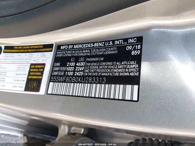 Продаж на аукціоні авто 2019 Mercedes-benz C 300, vin: 55SWF8DB0KU283313, номер лоту: 45175227