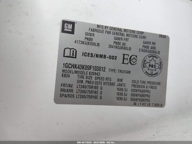 Продаж на аукціоні авто 2009 Chevrolet Silverado K2500 Heavy Duty, vin: 1GCHK43K09F103012, номер лоту: 45175235