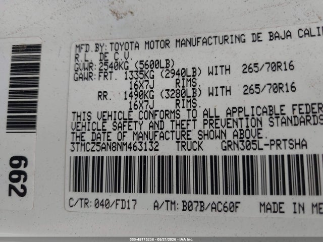 Aukcja sprzedaży 2022 Toyota Tacoma Trd Off Road, vin: 3TMCZ5AN8NM463132, numer aukcji: 45175238