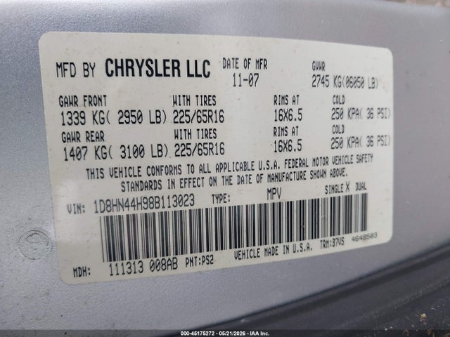 Aukcja sprzedaży 2008 Dodge Grand Caravan Se, vin: 1D8HN44H98B113023, numer aukcji: 45175272