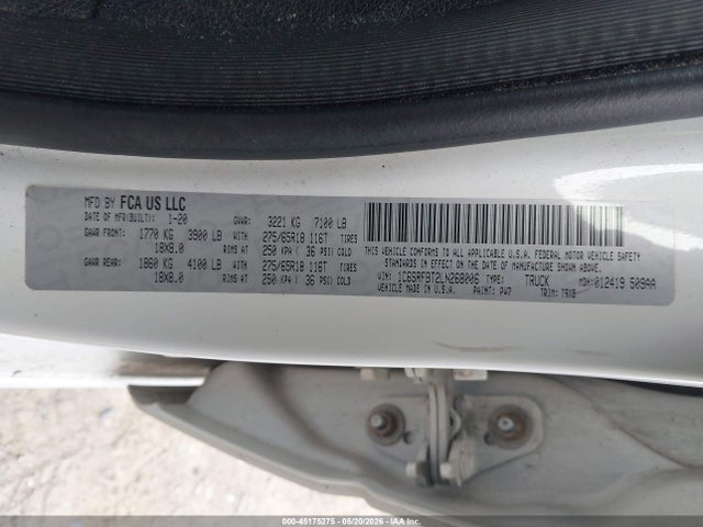 2020 Ram 1500 მანქანა იყიდება აუქციონზე, vin: 1C6SRFBT2LN268006, აუქციონის ნომერი: 45175275