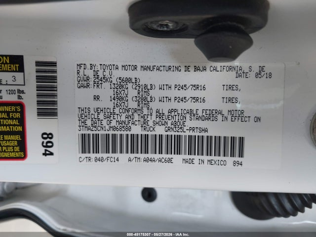 Продаж на аукціоні авто 2018 Toyota Tacoma Sr5 V6, vin: 3TMAZ5CN1JM068580, номер лоту: 45175307
