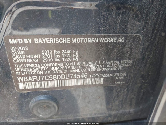Продажа на аукционе авто 2013 Bmw 535i Xdrive, vin: WBAFU7C58DDU74546, номер лота: 45175308