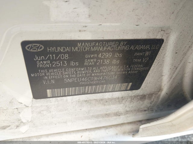 2009 Hyundai Sonata Limited მანქანა იყიდება აუქციონზე, vin: 5NPEU46C19H476034, აუქციონის ნომერი: 45175313