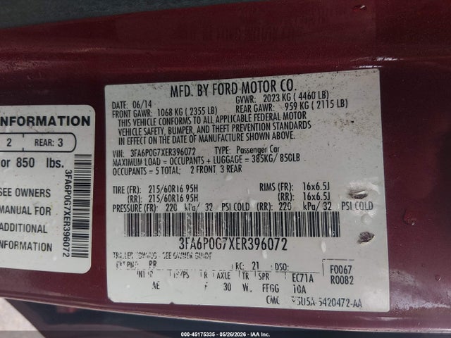 Продажа на аукционе авто 2014 Ford Fusion S, vin: 3FA6P0G7XER396072, номер лота: 45175335