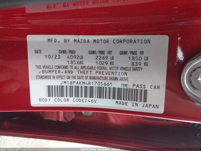 Продаж на аукціоні авто 2024 Mazda Mazda3, vin: JM1BPAKM4R1705661, номер лоту: 45175339