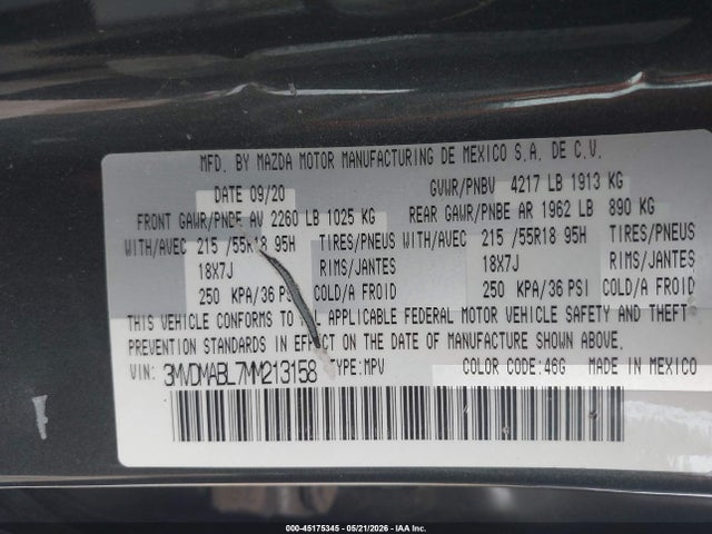 Aukcja sprzedaży 2021 Mazda Cx-30 Select, vin: 3MVDMABL7MM213158, numer aukcji: 45175345