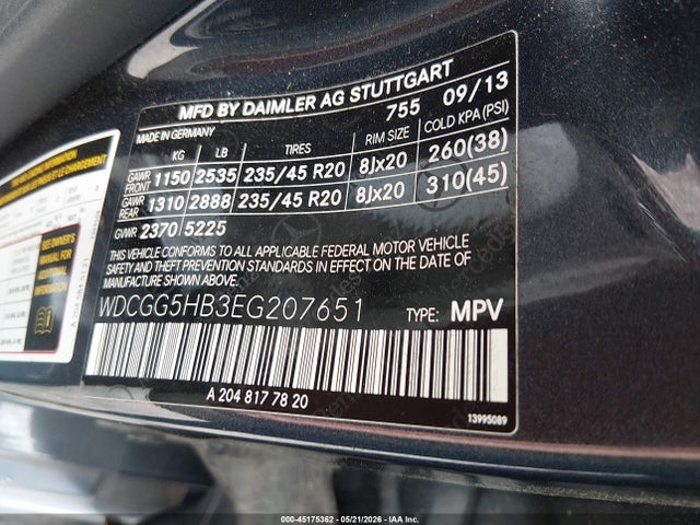Aukcja sprzedaży 2014 Mercedes-benz Glk 350, vin: WDCGG5HB3EG207651, numer aukcji: 45175362