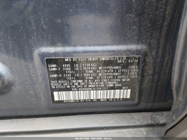 Продажа на аукционе авто 2014 Subaru Outback 3.6r Limited, vin: 4S4BRDNC2E2281377, номер лота: 45175380