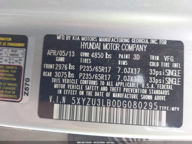 Продажа на аукционе авто 2013 Hyundai Santa Fe Sport, vin: 5XYZU3LB0DG080295, номер лота: 45175439