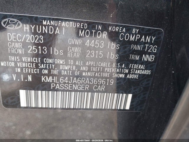 Продажа на аукционе авто 2024 Hyundai Sonata Sel, vin: KMHL64JA6RA369619, номер лота: 45175441