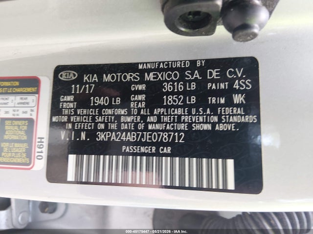 Aukcja sprzedaży 2018 Kia Rio Lx, vin: 3KPA24AB7JE078712, numer aukcji: 45175447