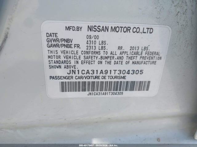 Продажа на аукционе авто 2001 Nissan Maxima Se, vin: JN1CA31A91T304305, номер лота: 45175457