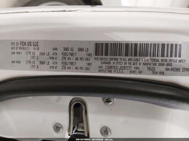 45175505 :رقم المزاد ، 1C6RR7KG1JS297177 vin ، 2018 Ram 1500 Tradesman  4x4 5'7 Box مزاد بيع
