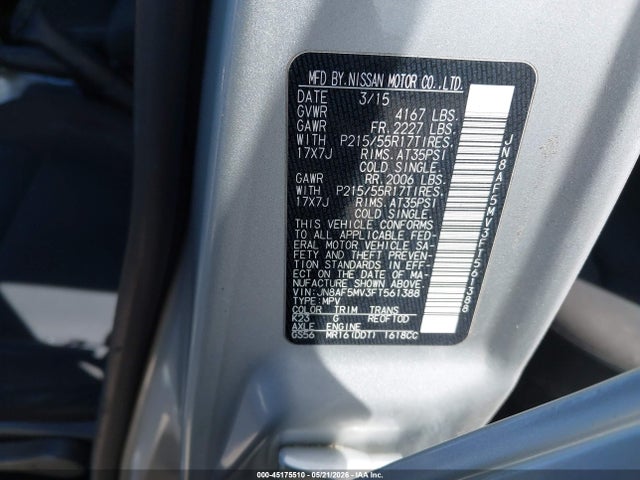Продаж на аукціоні авто 2015 Nissan Juke Sv, vin: JN8AF5MV3FT561388, номер лоту: 45175510