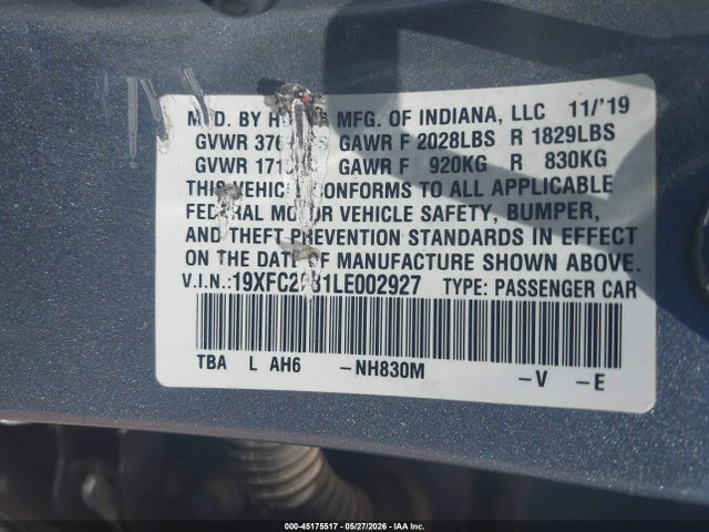 19XFC2F81LE002927 Honda Civic Sport