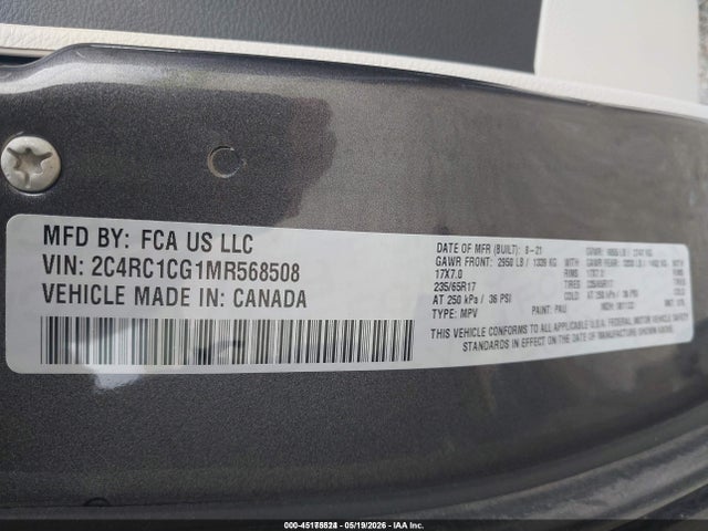45175524 :رقم المزاد ، 2C4RC1CG1MR568508 vin ، 2021 Chrysler Voyager Lx مزاد بيع